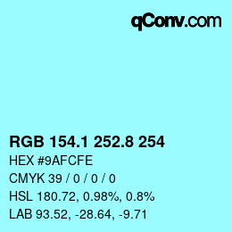 Color code: RGB 154.1 252.8 254 | qconv.com