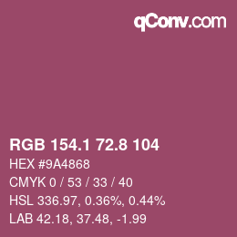 カラーコード: RGB 154.1 72.8 104 | qconv.com