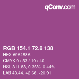 カラーコード: RGB 154.1 72.8 138 | qconv.com