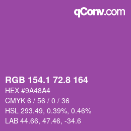 カラーコード: RGB 154.1 72.8 164 | qconv.com