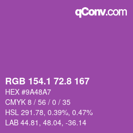 カラーコード: RGB 154.1 72.8 167 | qconv.com