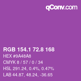 カラーコード: RGB 154.1 72.8 168 | qconv.com