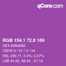 カラーコード: RGB 154.1 72.8 169 | qconv.com