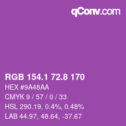 カラーコード: RGB 154.1 72.8 170 | qconv.com