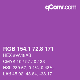 カラーコード: RGB 154.1 72.8 171 | qconv.com
