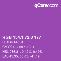 カラーコード: RGB 154.1 72.8 177 | qconv.com