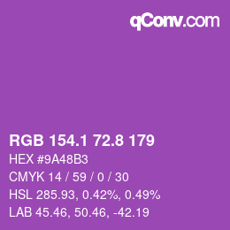 カラーコード: RGB 154.1 72.8 179 | qconv.com