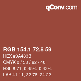カラーコード: RGB 154.1 72.8 59 | qconv.com