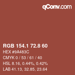 カラーコード: RGB 154.1 72.8 60 | qconv.com