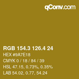 カラーコード: RGB 154.3 126.4 24 | qconv.com
