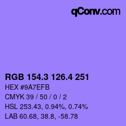 カラーコード: RGB 154.3 126.4 251 | qconv.com