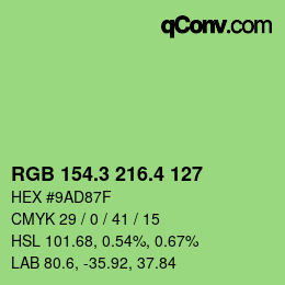 カラーコード: RGB 154.3 216.4 127 | qconv.com