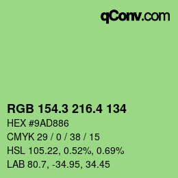 カラーコード: RGB 154.3 216.4 134 | qconv.com