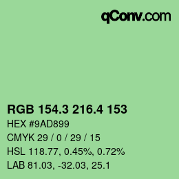 カラーコード: RGB 154.3 216.4 153 | qconv.com