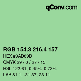 カラーコード: RGB 154.3 216.4 157 | qconv.com