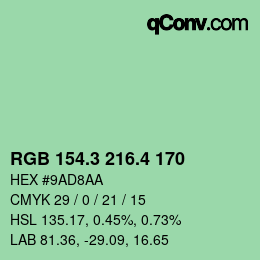 カラーコード: RGB 154.3 216.4 170 | qconv.com