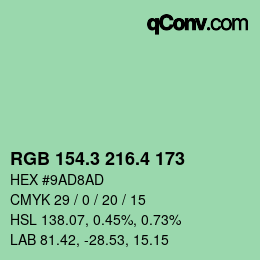 カラーコード: RGB 154.3 216.4 173 | qconv.com