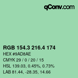 カラーコード: RGB 154.3 216.4 174 | qconv.com
