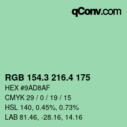 カラーコード: RGB 154.3 216.4 175 | qconv.com