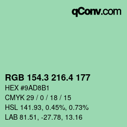 カラーコード: RGB 154.3 216.4 177 | qconv.com
