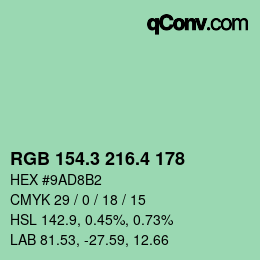 カラーコード: RGB 154.3 216.4 178 | qconv.com