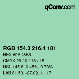 カラーコード: RGB 154.3 216.4 181 | qconv.com