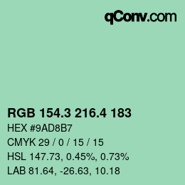 カラーコード: RGB 154.3 216.4 183 | qconv.com