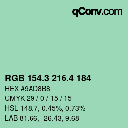 カラーコード: RGB 154.3 216.4 184 | qconv.com