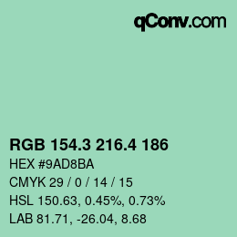 カラーコード: RGB 154.3 216.4 186 | qconv.com
