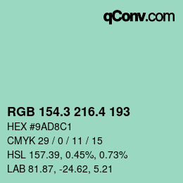 カラーコード: RGB 154.3 216.4 193 | qconv.com