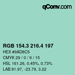 カラーコード: RGB 154.3 216.4 197 | qconv.com