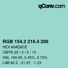 カラーコード: RGB 154.3 216.4 206 | qconv.com