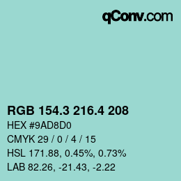 カラーコード: RGB 154.3 216.4 208 | qconv.com