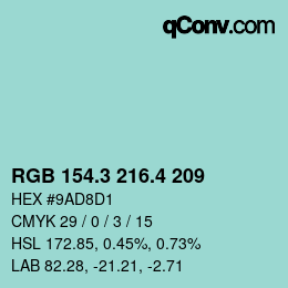 カラーコード: RGB 154.3 216.4 209 | qconv.com