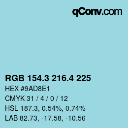 カラーコード: RGB 154.3 216.4 225 | qconv.com