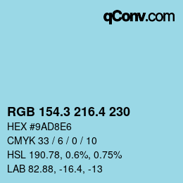 カラーコード: RGB 154.3 216.4 230 | qconv.com