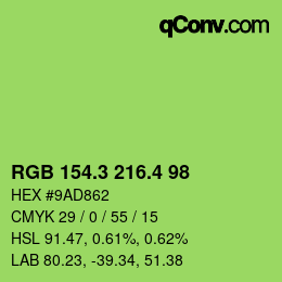 カラーコード: RGB 154.3 216.4 98 | qconv.com