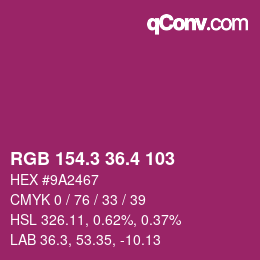 カラーコード: RGB 154.3 36.4 103 | qconv.com