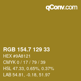 カラーコード: RGB 154.7 129 33 | qconv.com