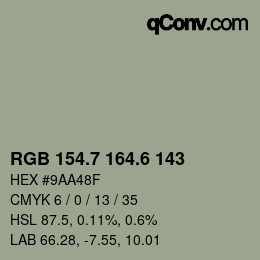 カラーコード: RGB 154.7 164.6 143 | qconv.com