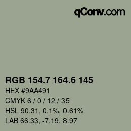 カラーコード: RGB 154.7 164.6 145 | qconv.com
