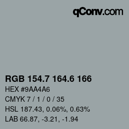 カラーコード: RGB 154.7 164.6 166 | qconv.com