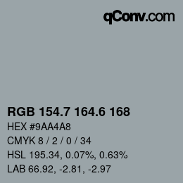 カラーコード: RGB 154.7 164.6 168 | qconv.com