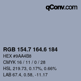 カラーコード: RGB 154.7 164.6 184 | qconv.com