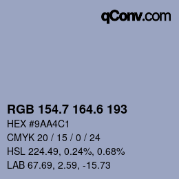 カラーコード: RGB 154.7 164.6 193 | qconv.com
