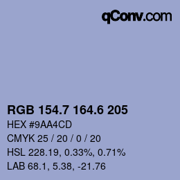 カラーコード: RGB 154.7 164.6 205 | qconv.com