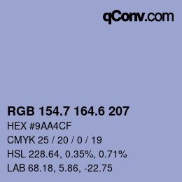 カラーコード: RGB 154.7 164.6 207 | qconv.com