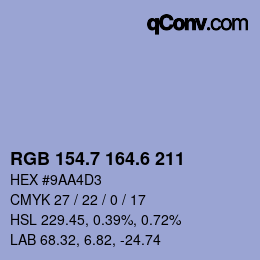 カラーコード: RGB 154.7 164.6 211 | qconv.com