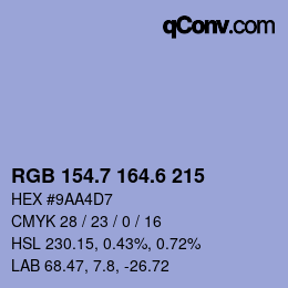 カラーコード: RGB 154.7 164.6 215 | qconv.com