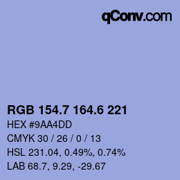 カラーコード: RGB 154.7 164.6 221 | qconv.com